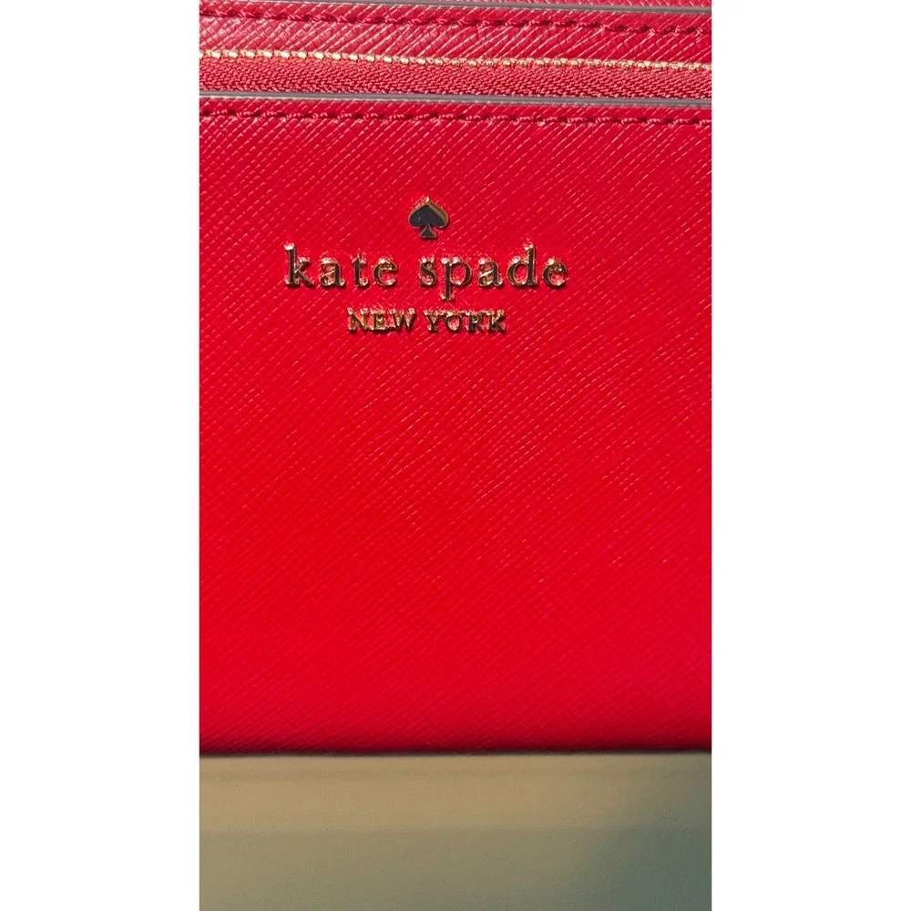 NWOT Kate Spade Staci Leather Crossbody Bag Red Gold Hardware And Card Holder